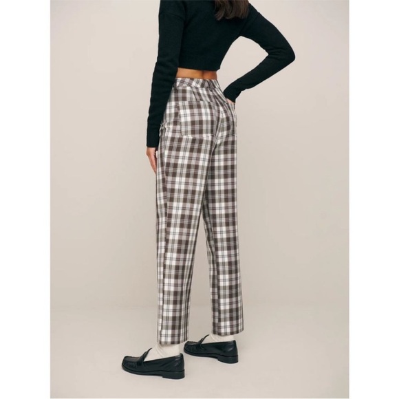 REFORMATION 90s Plaid Check Recycled High Rise Ankle Crop Straight Leg Trouser 8 - Picture 5 of 7